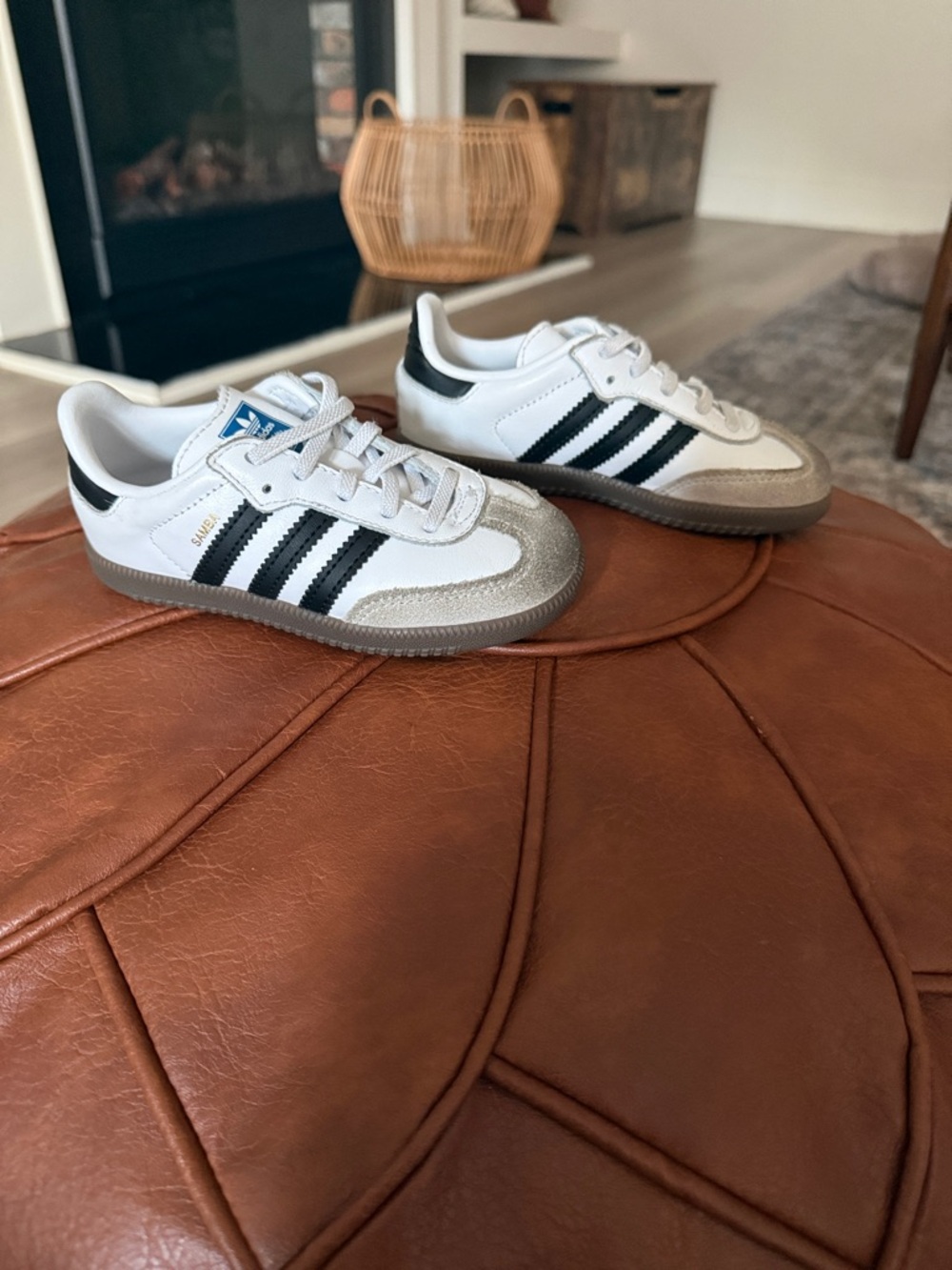 Kids adidas White & Black Samba Sneakers with Gray Toe